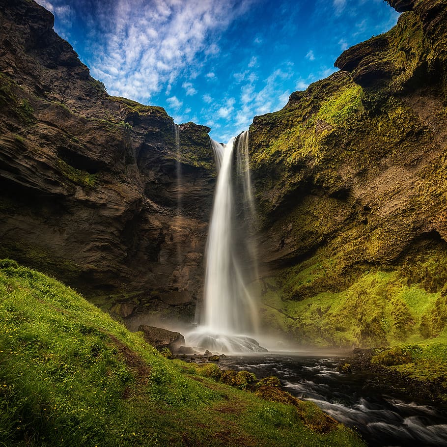 cachoeira, islândia, paisagem, água, natureza, cênico, ao ar livre, córrego, cai, fluxo