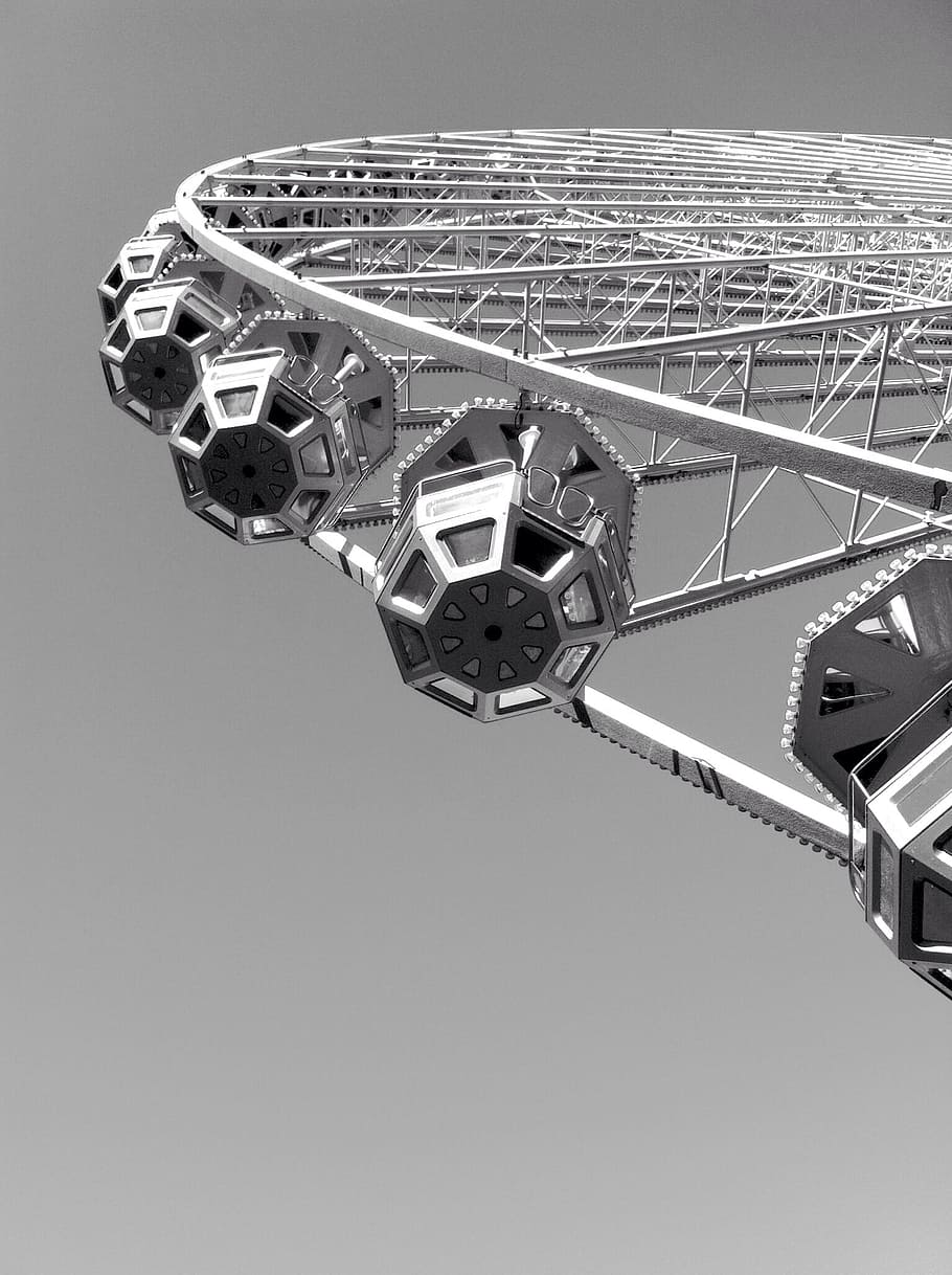 Ferris Wheel, Lyon, Black And White, place bellecour, technology, wheel, equipment, metal, gear, steel