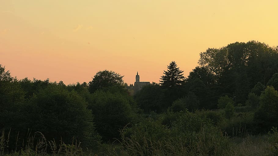 sunset, france, evening, sky, landscape, lormes, morvan, against day, tree, plant