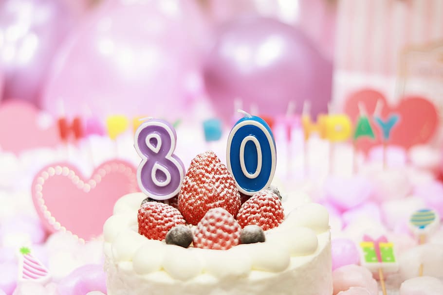 seletiva, foto de foco, azul, vela de 80 aniversários, foco seletivo, foto, aniversário, vela, sobremesa, bolo