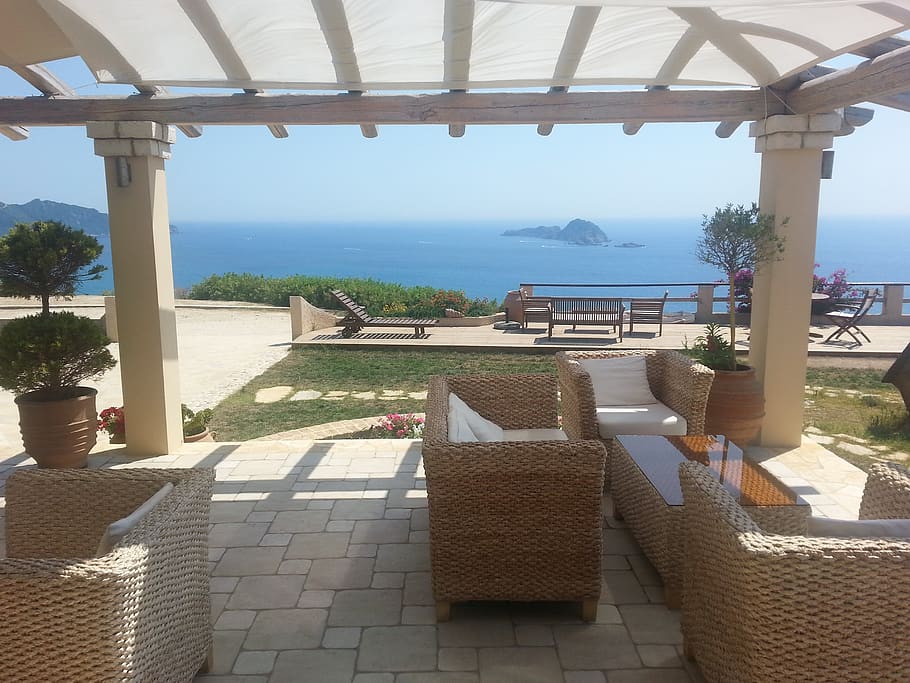 mar, lounge, mediterrâneo, verão, café, relax, chillout, panorama, água, arquitetura