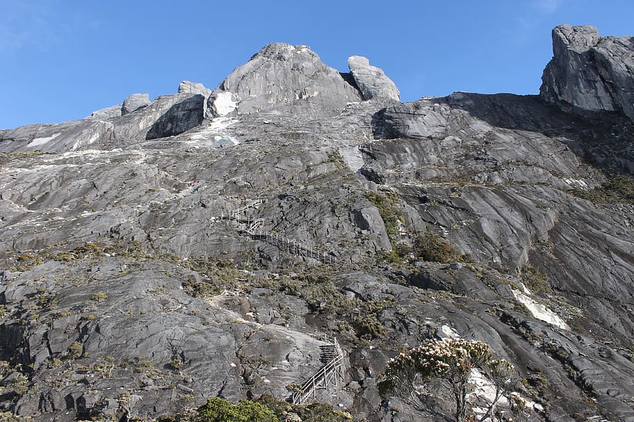 mountain, grey, peak, sun, shadow, stairs, rock, rock - object, solid, sky