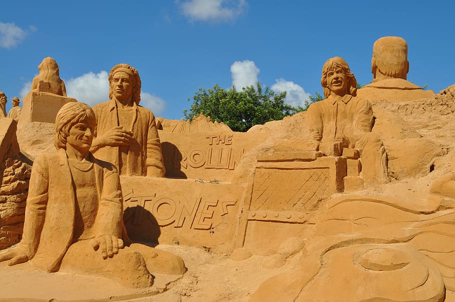 patung pasir, pasir, patung, seni, portugal, festival, sandburg, gambar pasir, fiesa, algarve