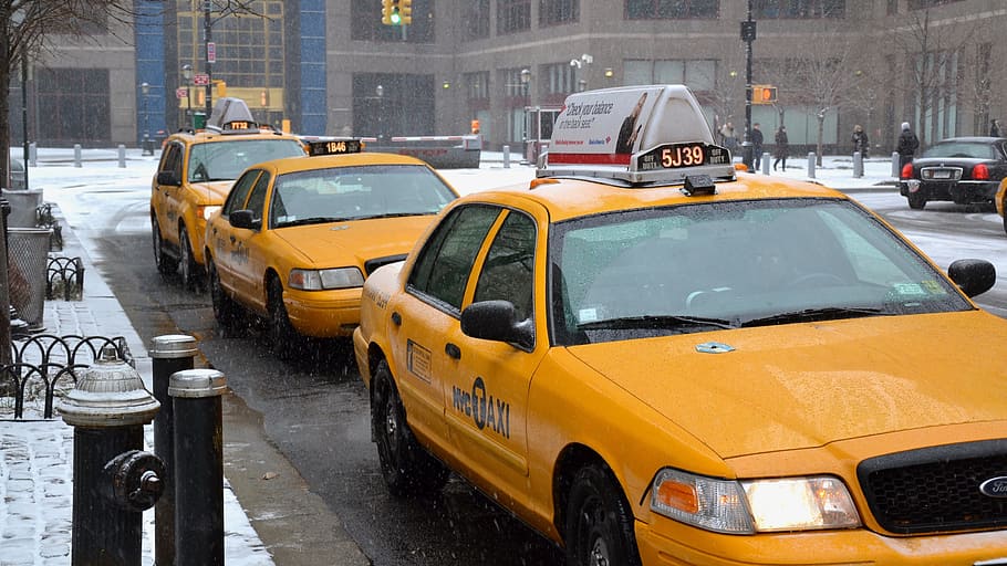 ニューヨーク, タクシー, 車両, 雪片, 自動車, 冬, 車, 交通手段, 都市, 交通