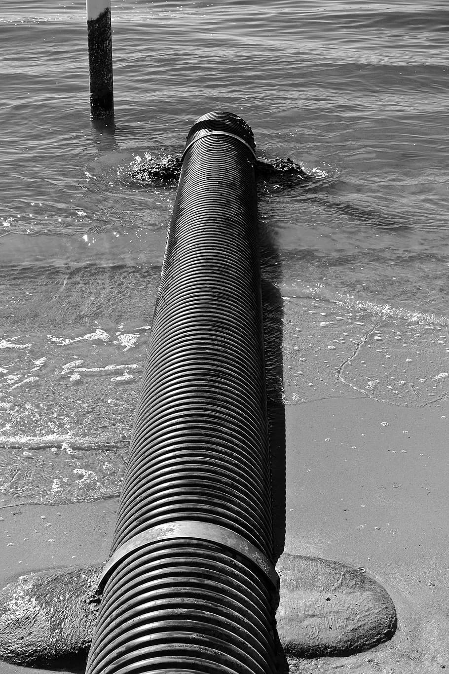 sewer, pipe, drain, outlet, pipeline, water, day, sea, nature, motion