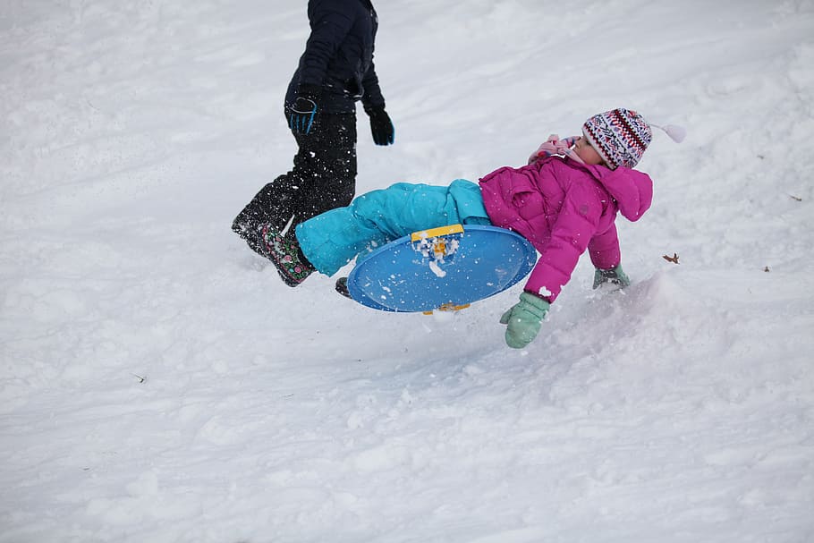Sledding, Kids, Ju, Winter, Fun, Child, girl, snow, happy, childhood
