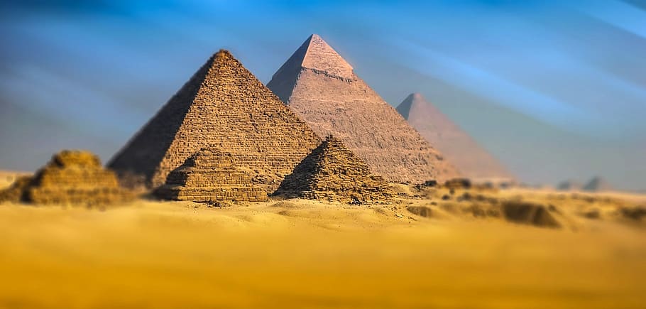 completo, vista, giza, vista completa, pirámides, Egipto, desierto, fotos, punto de referencia, dominio público
