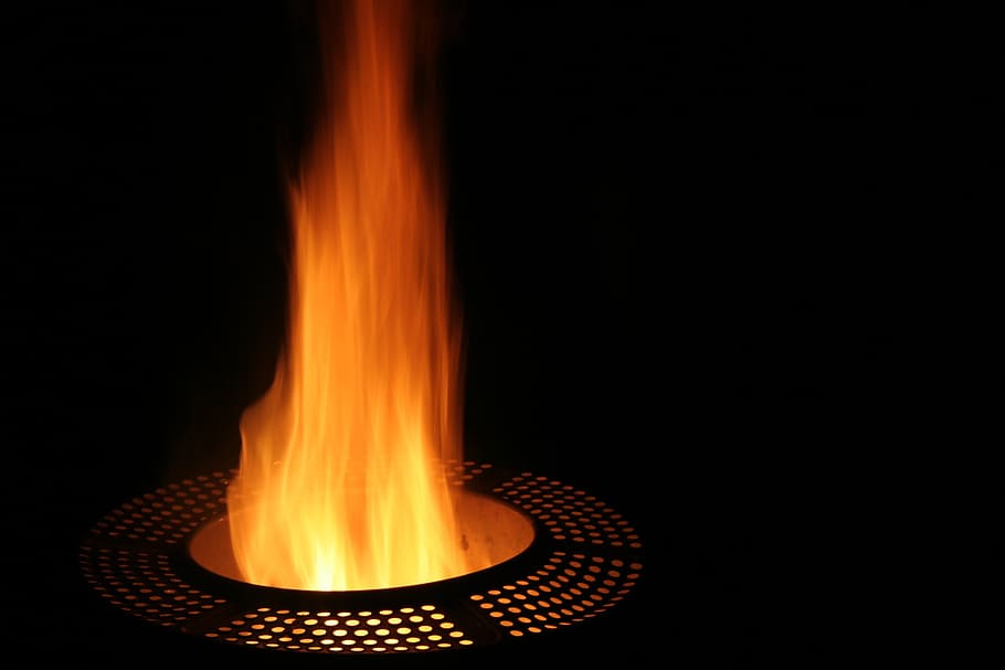 black fire pit, fire, dark, burn, flame, washing machine, campfire, barbecue, texture, yellow