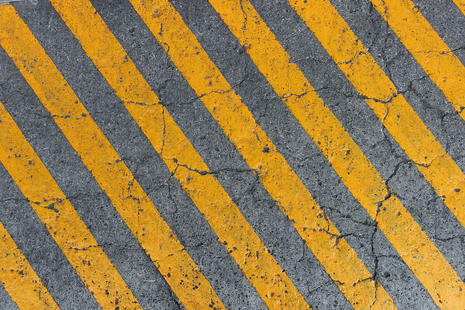 床, 線, 通り, コンクリート, パス, 遠近法, 黄色, 縞模様, 道路標示, 背景