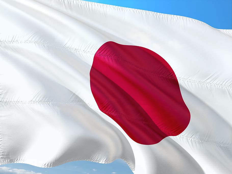 waving japan flag, international, flag, japan, red, white color, close-up, backgrounds, nature, shiny