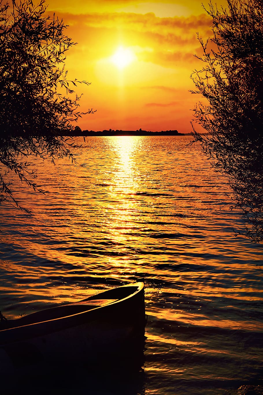 sunset, boat, lacquer, sky, offer, reflection, landscape, water, beauty in nature, tranquility