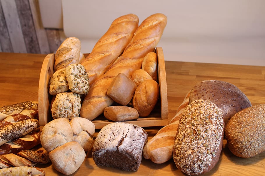 assorted, baked, breads, table, Bread, Roll, Baked Goods, Food, Eat, bread, roll