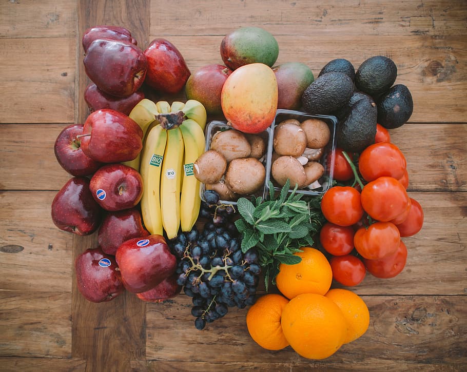 과일, 건강, 신선한, 오렌지, 사과, 반 나, 포도, 감귤 류, 테이블, 건강한 식생활