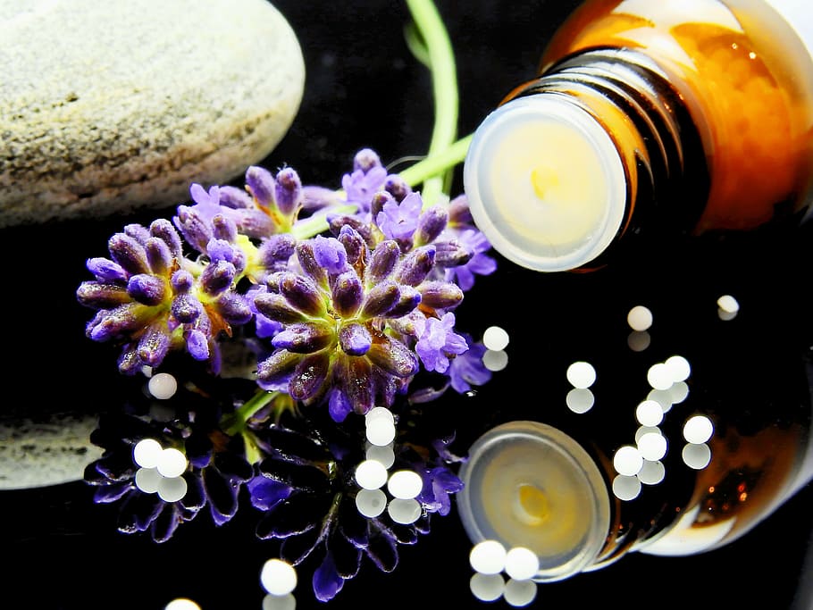 ungu, kuning, bunga-bunga, botol, abu-abu, batu, globuli, medis, memberkati Anda, homeopati