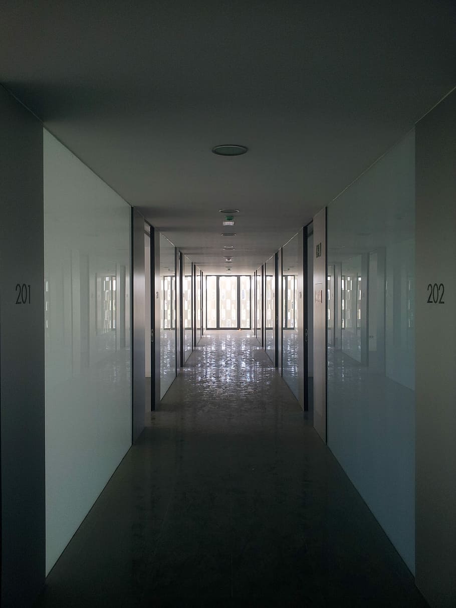 Koridor, Gang, Saluran, Kantor, Sistem, efisiensi, simetri, di dalam ruangan, arsitektur, kosong