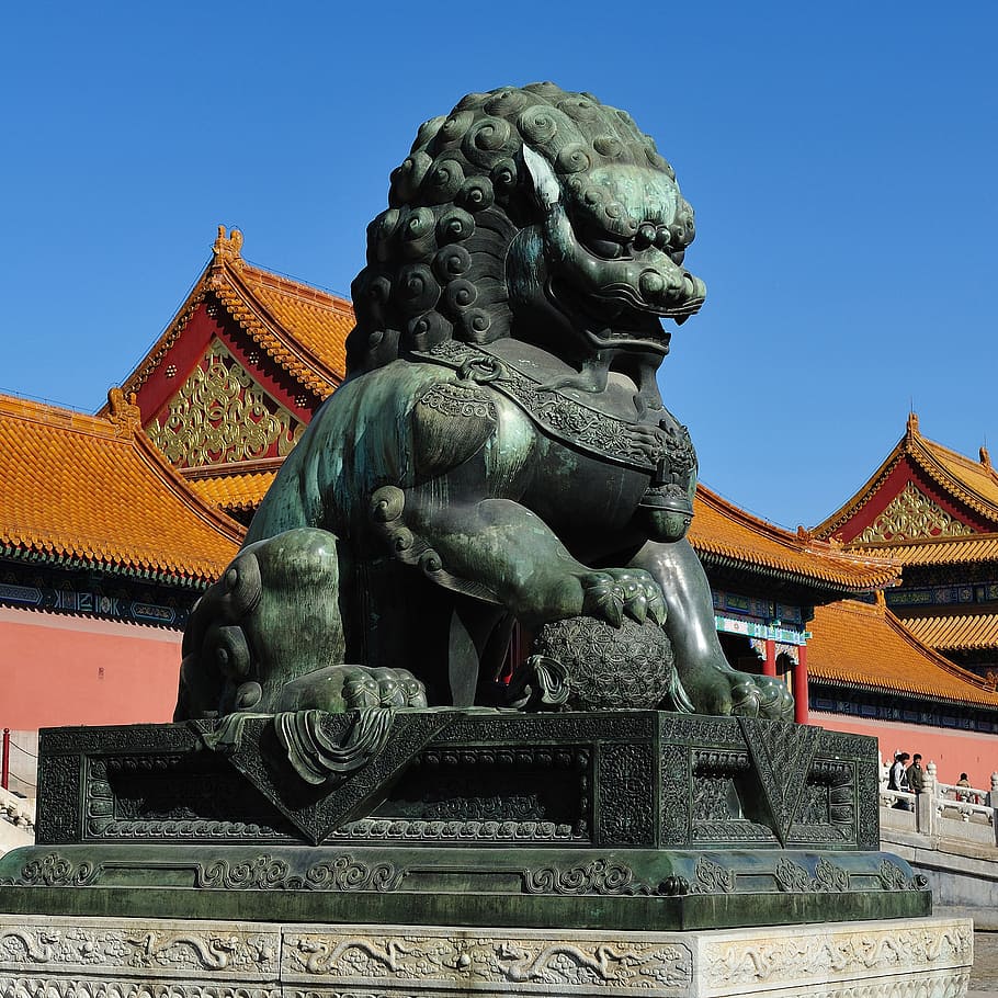 black foodog statue, lion, character, beijing, the national palace museum, asia, china - East Asia, forbidden City, architecture, chinese Culture