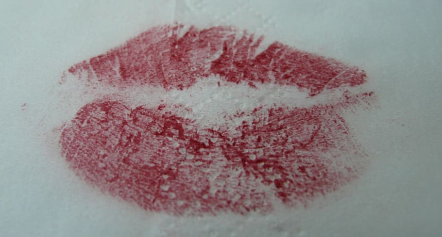 lipstick mark, kiss, kiss mouth, lips, love, romance, red, reprint, lipstick, indoors