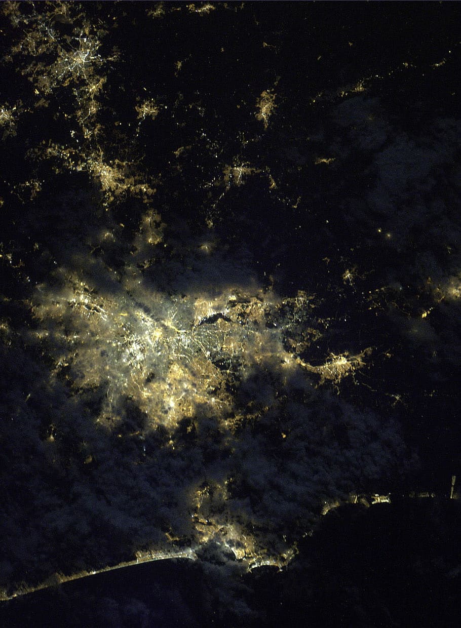 tampilan satelit, lebih besar, malam, Satelit, Lihat, São Paulo Besar, pada malam hari, brazil, foto, nasa