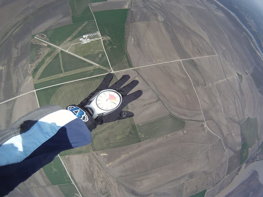 view, person skydiving, skydiving, sky, parachuting, flying, extreme, sport, dom, adventure