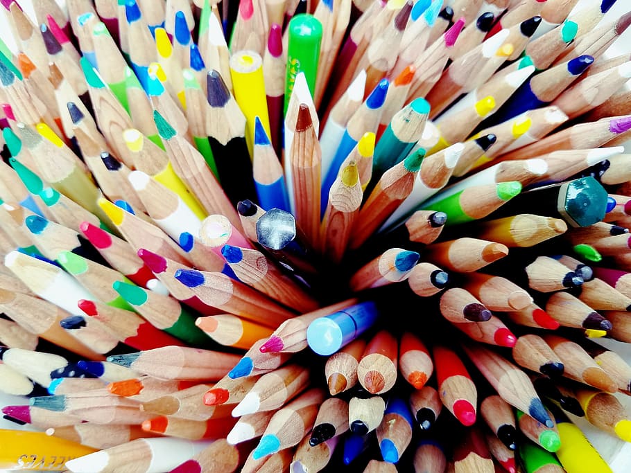 lote de lápices de colores variados, Lápiz, Colorido, dibujo, colores, educación, azul, crayón, amarillo, primer plano