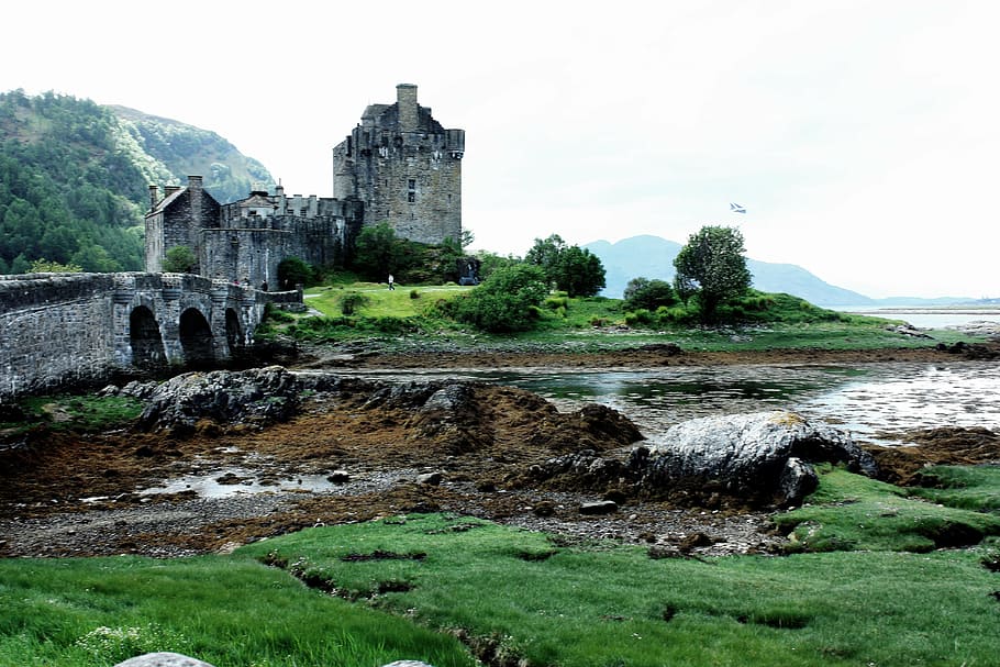 ruins, body, water, eilean donan castle, castle, scotland, landmark, scottish, ancient, uk