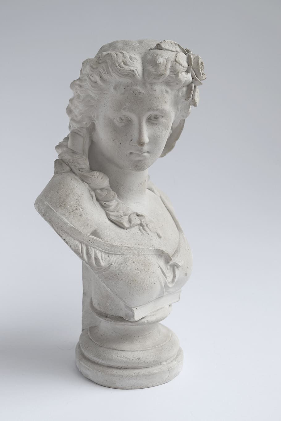 white head bust, sculpture, female, woman, bust, classical, antique, mythology, face, religion