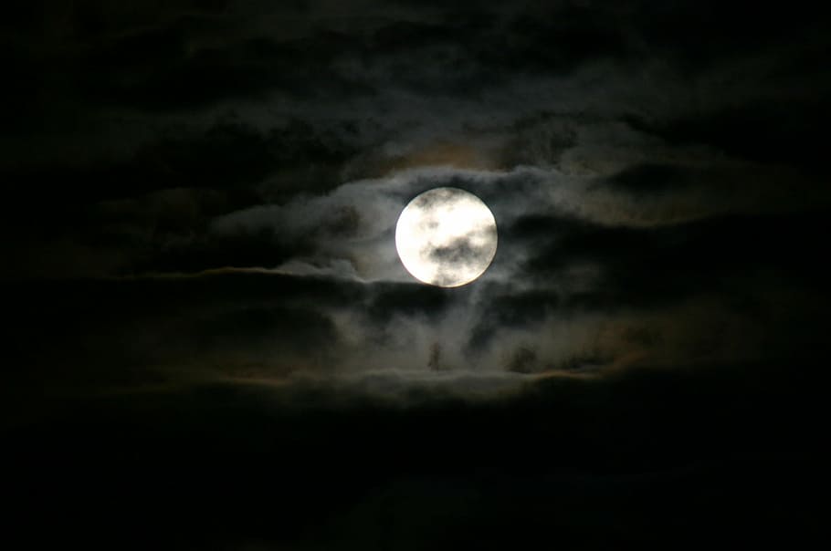 luna, nubes, noche, cielo, oscuro, negro, luz de la luna, espacio, astrología, escena