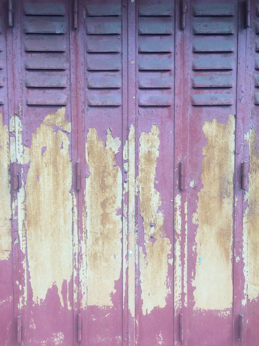 purple, door, peeled off, metal, old, full frame, backgrounds, weathered, pattern, wood - material