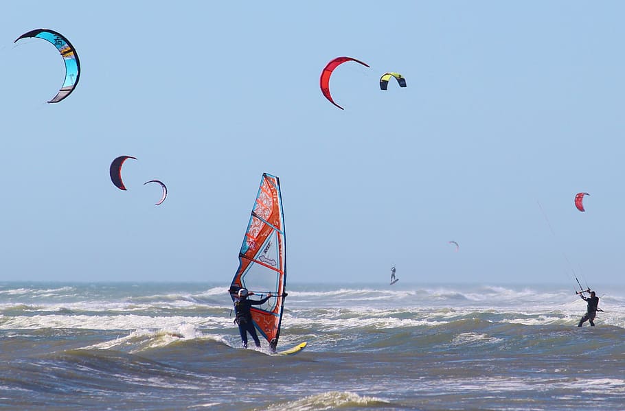 man parasailing, sea, water sports, kiting, windsurfing, ocean, beach, fly, hobby, sport