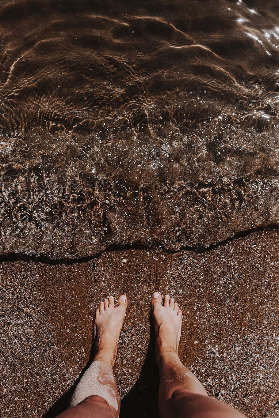 pernas, areia, fêmea, praia, caucasiano, oceano, pessoa, mar, verão, água