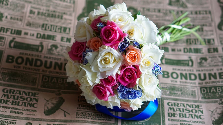 paquete, blanco, rosa, azul, flores de pétalos, ramo, flores, boda, ramo de  novia, hermosas flores | Pxfuel