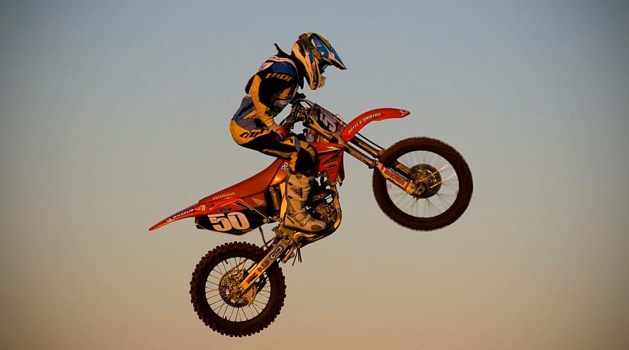 person, riding, red, motocross dirt bike, motocross, motorbike, motorcycle, rider, bike, dirt