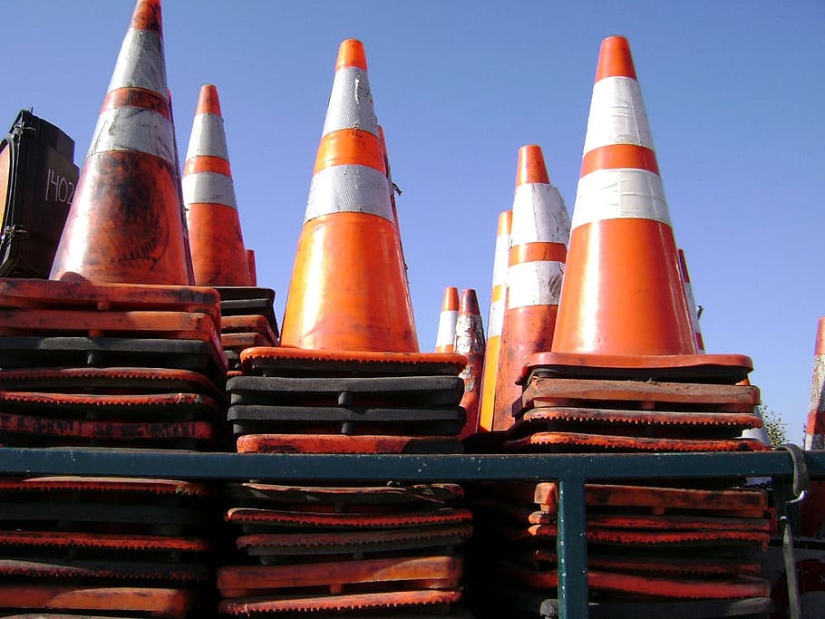 red, traffic cones lot, Traffic, Cones, Road, Warning, Safety, traffic, cones, construction, protection