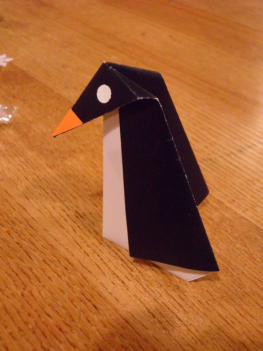 пингвин, оригами, сложенный, складной пингвин, животное, складка, бумага, мастерица, дети, искусство складывания