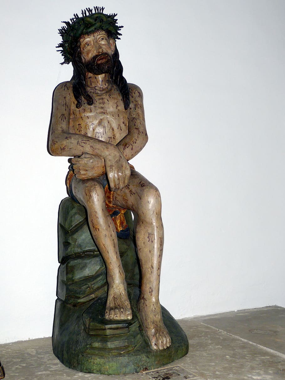 figure, statue, wood, carve, sculpture, christ, passion, wood carving, carved, crown of thorns