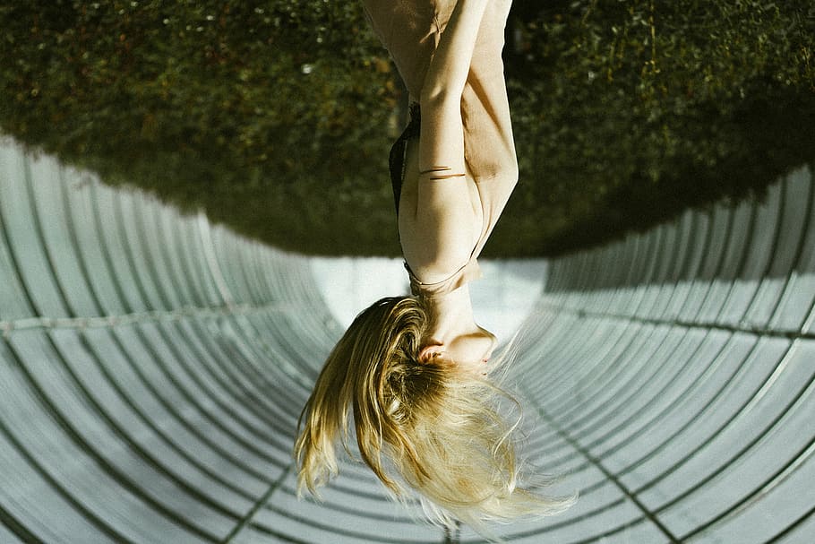 woman, flipping, hair, middle, arch, people, girl, photography, art, green