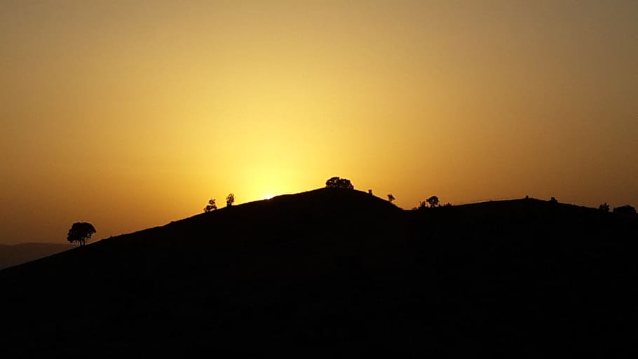 kurdistan, iraq, matahari terbenam, gunung, alam, naik, lanskap, siluet, langit, ruang salin