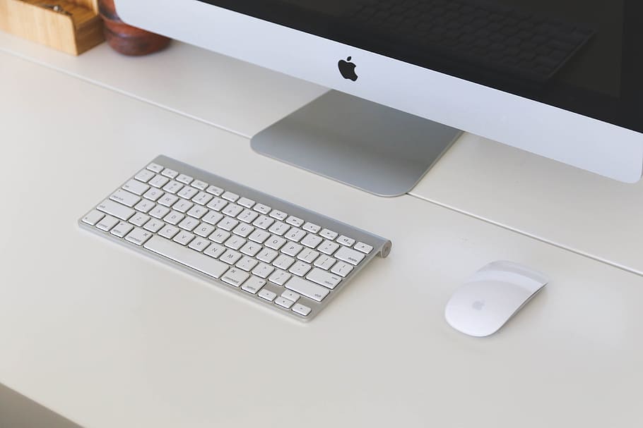 perak, putih, apple magic mouse, iMac, Apple Keyboard, Magic Mouse, rumah kantor, komputer, mac, ruang kerja