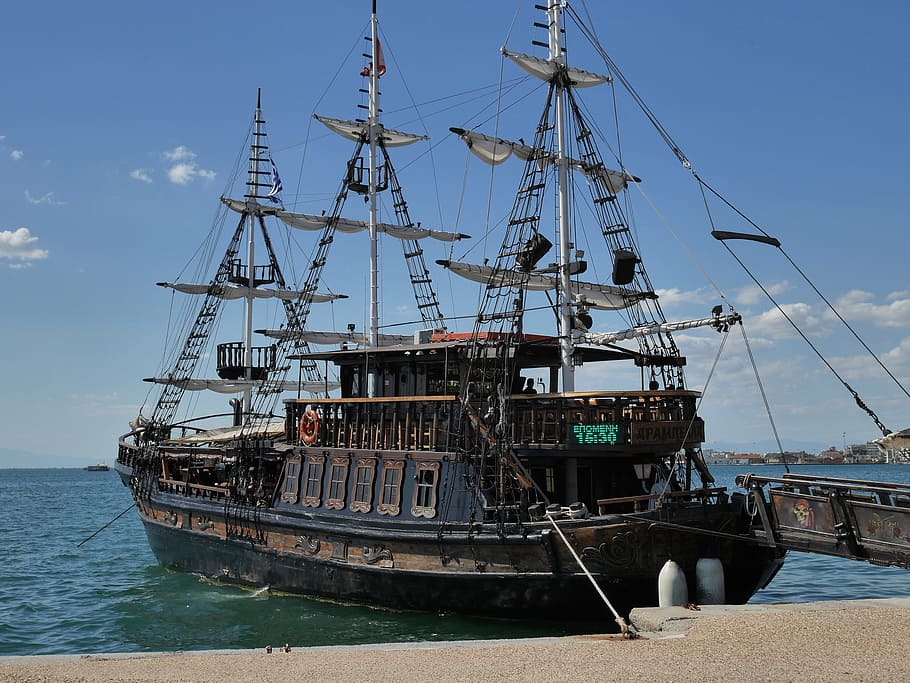 greece, thessaloniki, salonika, europe, mediterranean, pirate boat, nautical vessel, transportation, water, mode of transportation