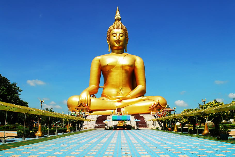dorado, imagen de Buda, budismo, Buda de oro, tailandés, templo, religión, Tailandia, escultura, estatua