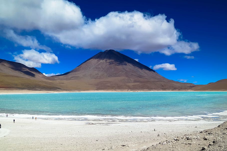 marrom, montanha, corpo, água, tiro, Laguna Verde, Bolívia, areia, montanhas, colinas