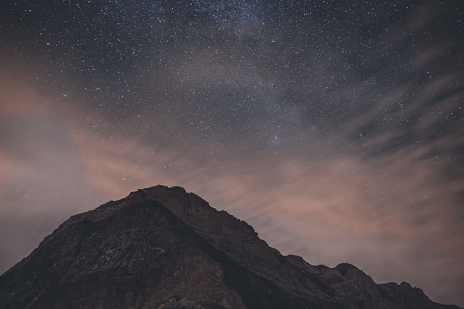 night, stars, sky, Mountains, at night, night with, stars in the sky, nature, landscape, natural
