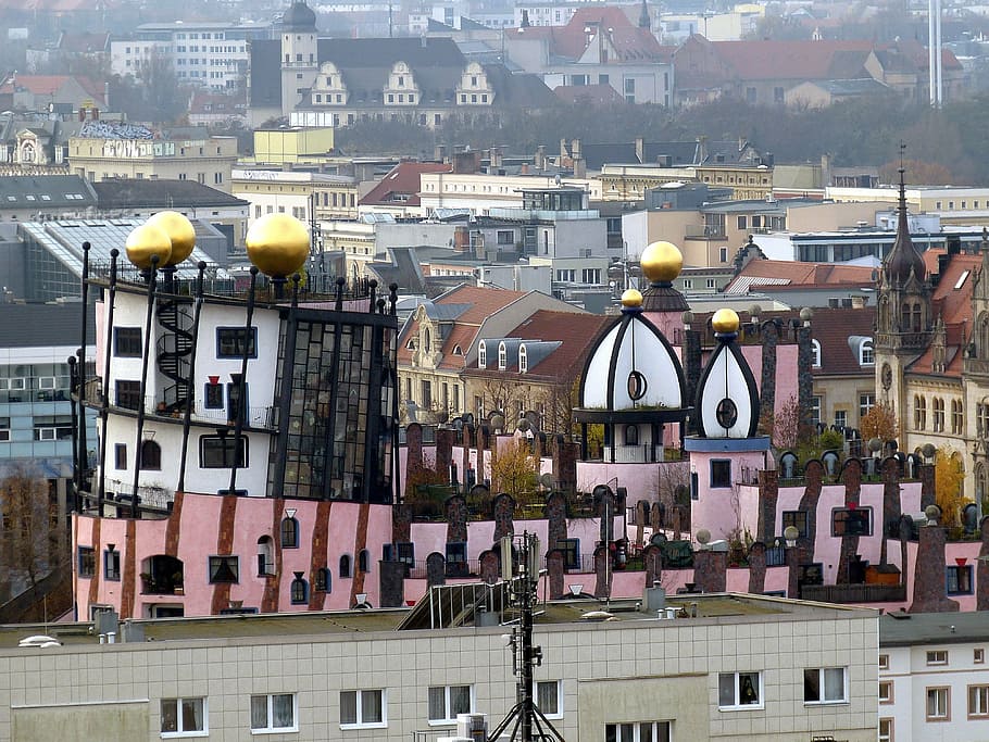 Magdeburgo, Sajonia-Anhalt, vista, perspectiva, ciudad, casco antiguo, casas, colorido, fachada, vista a la ciudad