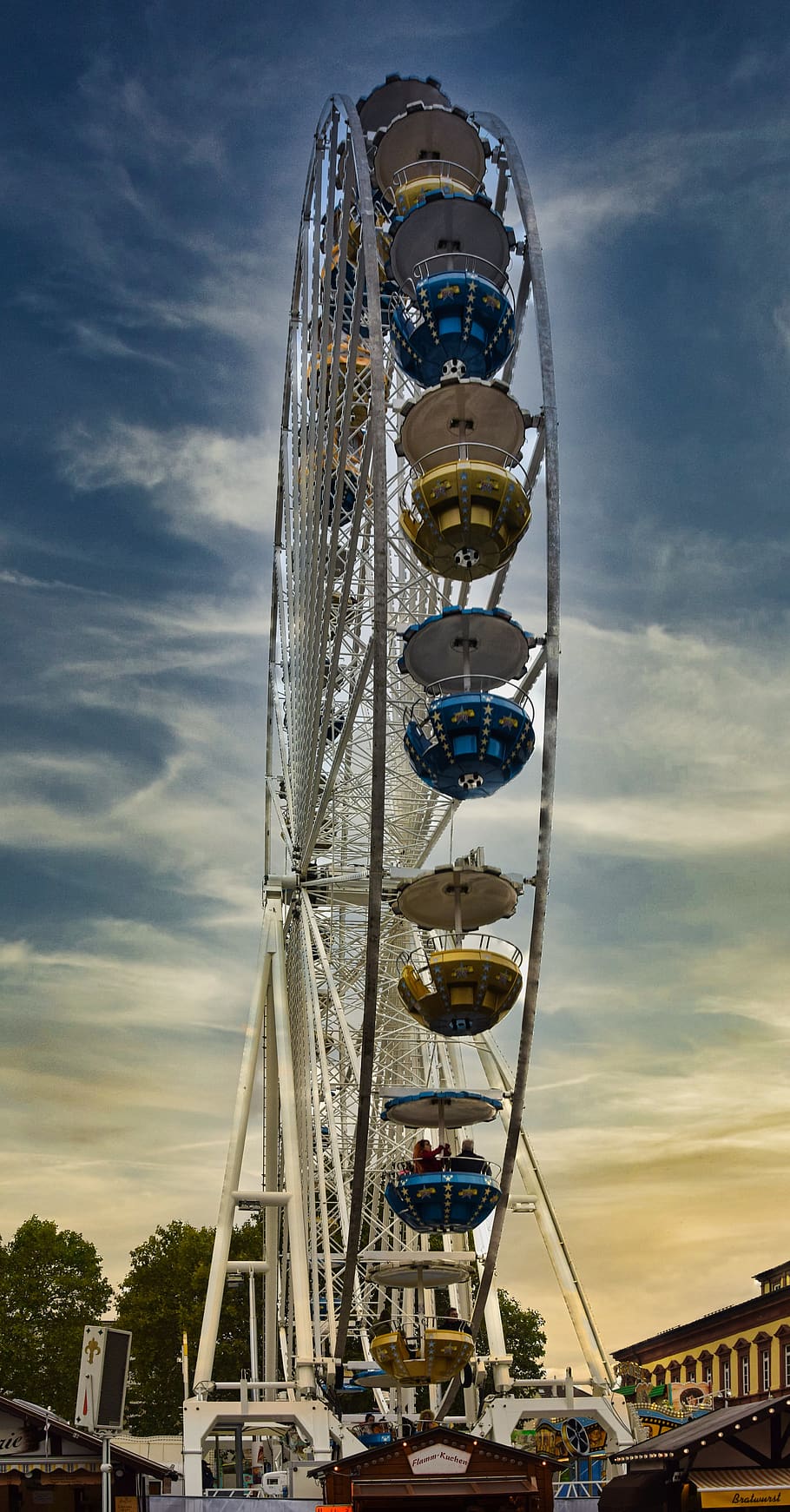 ferris wheel, hdr, bright colours, clouds, sky, blue, entertainment, lighting, theme park, fair