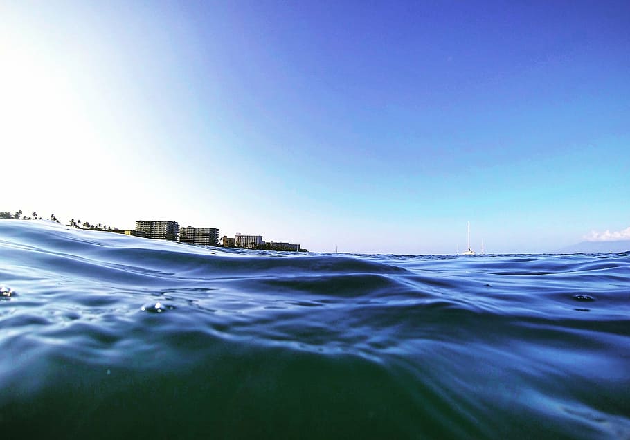 cuerpo, agua, fondo del edificio, océano, mar, azul, olas, arquitectura, edificio, establecimiento