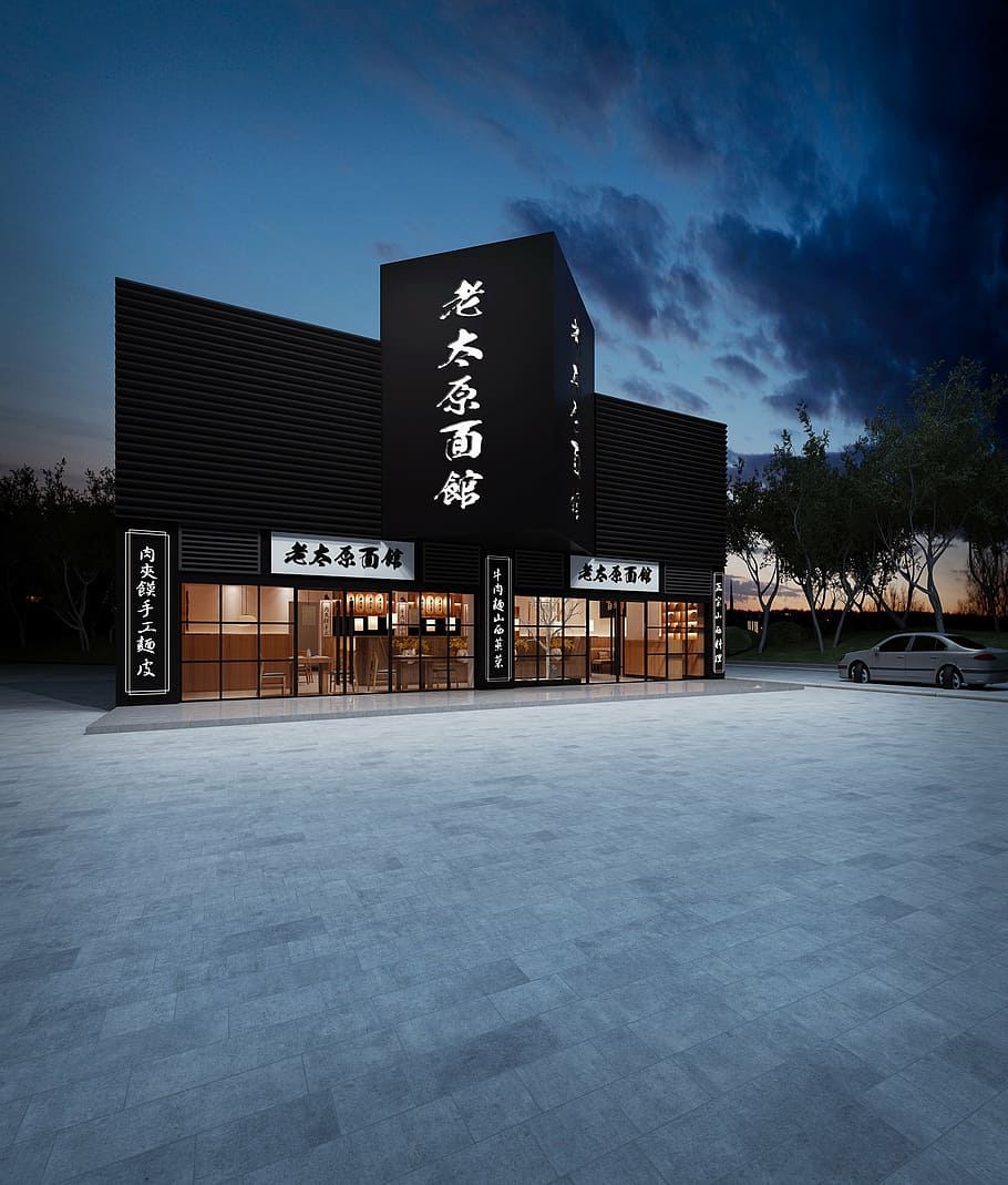restaurant, chinese style, shanxi province, 3d, model, visualization, building, concept, design, text
