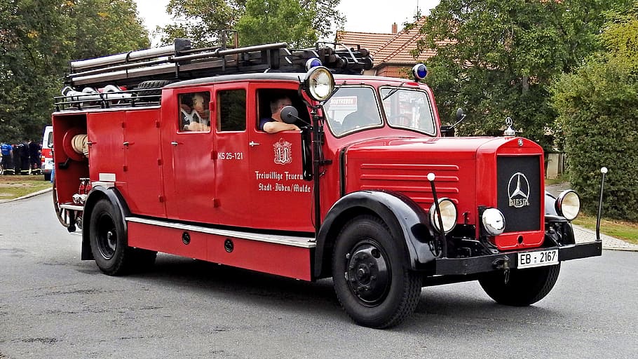 fire truck, fire, historically, mercedes benz, ldd 375 d, metz, ks25 121, german empire, year built 1936, transportation