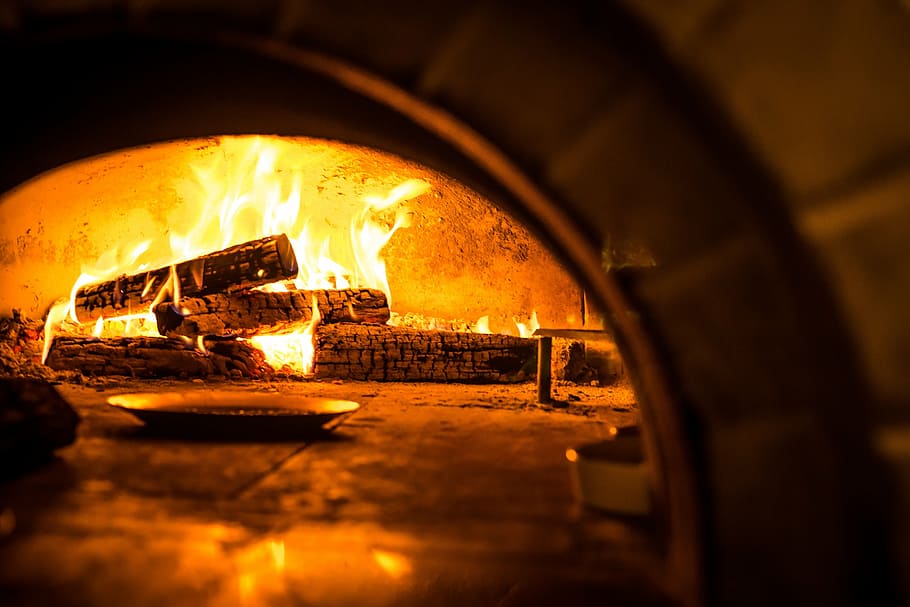 fotografia de close-up, lareira, fogo, forno a lenha, forno, quente, chama, fogão, restaurante, noite