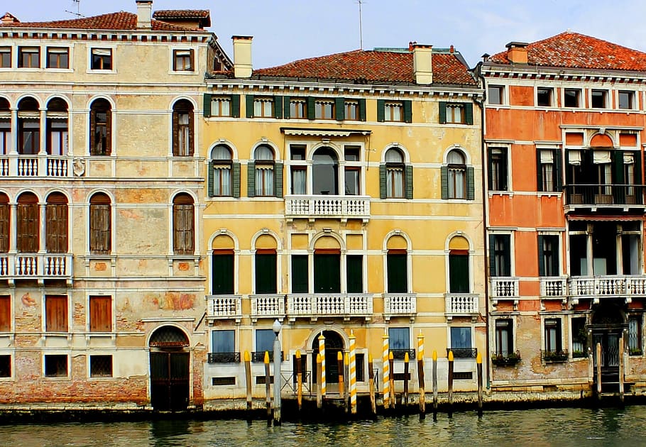 colourful, houses, grand canal, italy, venice, architecture, building, colorful, paint, venice - Italy