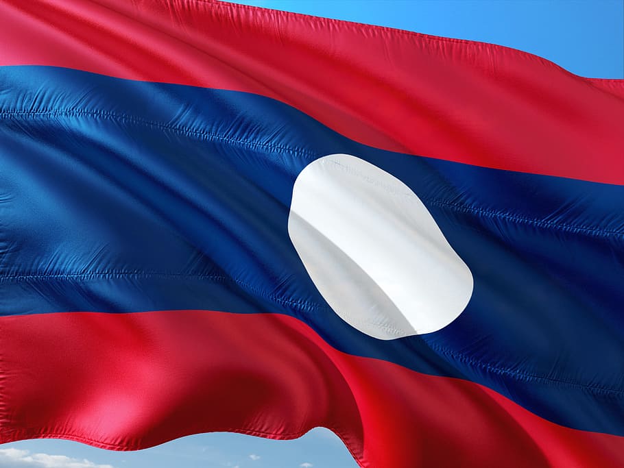 international, flag, laos, the internal state, south east asia, red, patriotism, blue, waving, textile